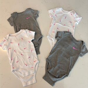 Nike Baby Girls Bodysuit Lot (4) - Size 6M - Grey & Pink Swoosh